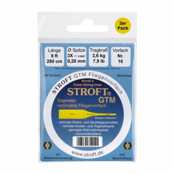 Stroft GTM Tapered Leader 3er Pack 0,20 mm-280 cm / 9 ft